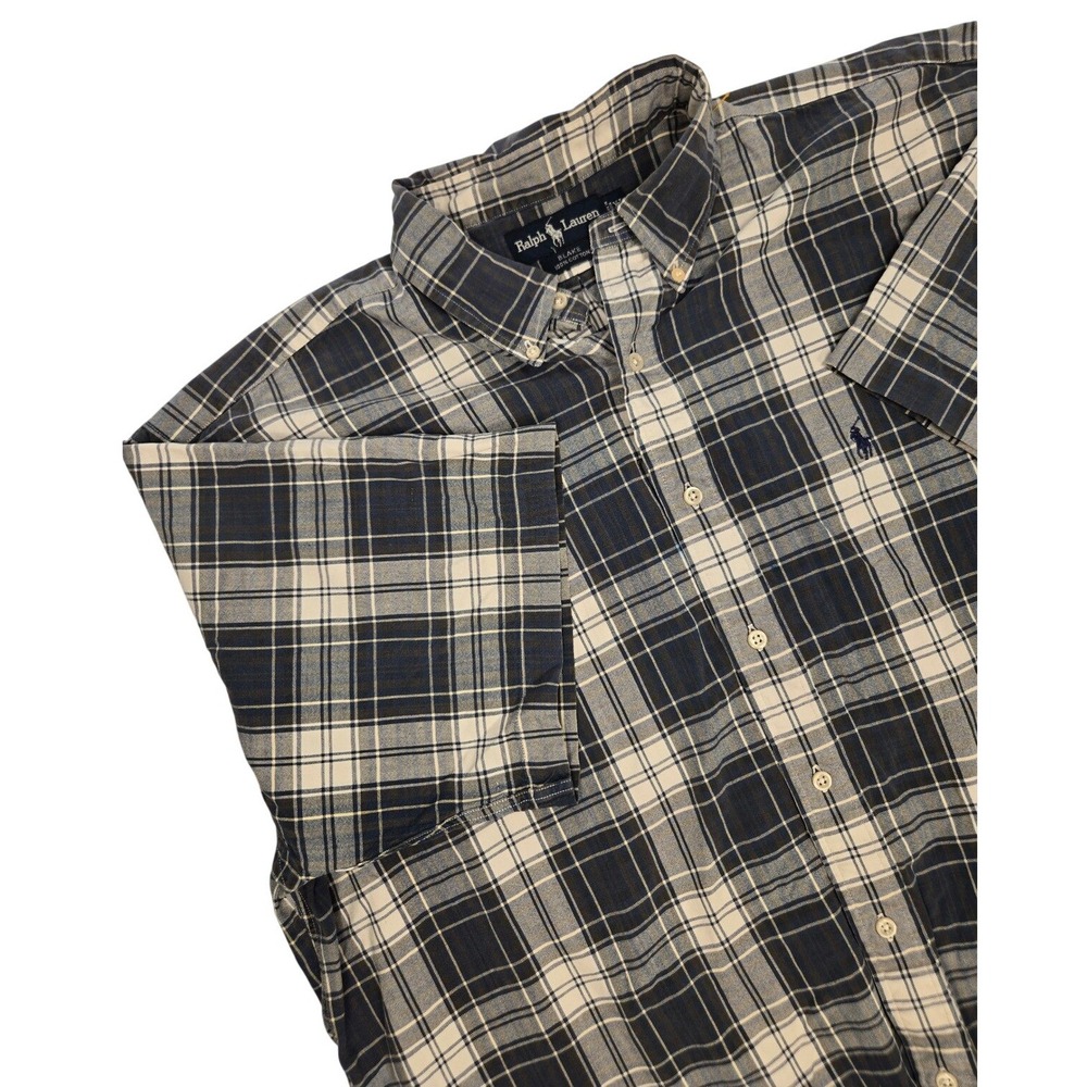 Ralph Lauren Blake Mens XL Navy Blue White Plaid Short Sleeve Button Down Shirt